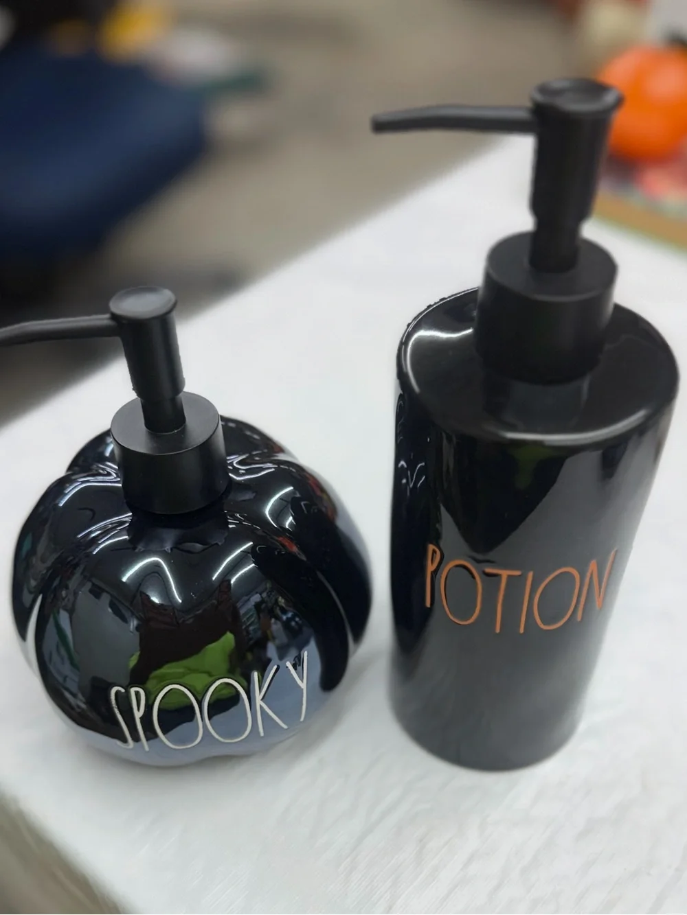 Rae Dunn Black 'Spooky' Pumpkin soap pump & Potion Lotion Pump Set